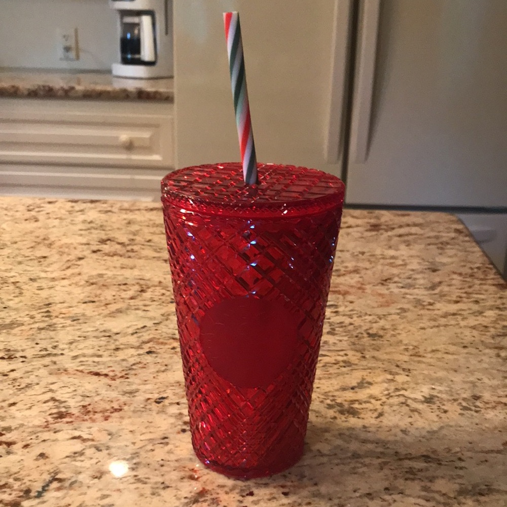 Starbucks Red Iridescent Tumbler Cup with Red Green White Straw 16 oz.